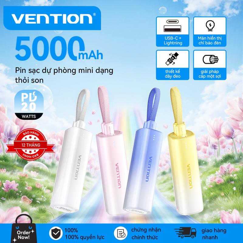 Sạc Dự Phòng, 5000mAh, USB-C + Light Ning, 20W, Màu Xám / Xanh Dương / Hồng / Vàng, Đèn Báo, Hiển Thị Loại 0