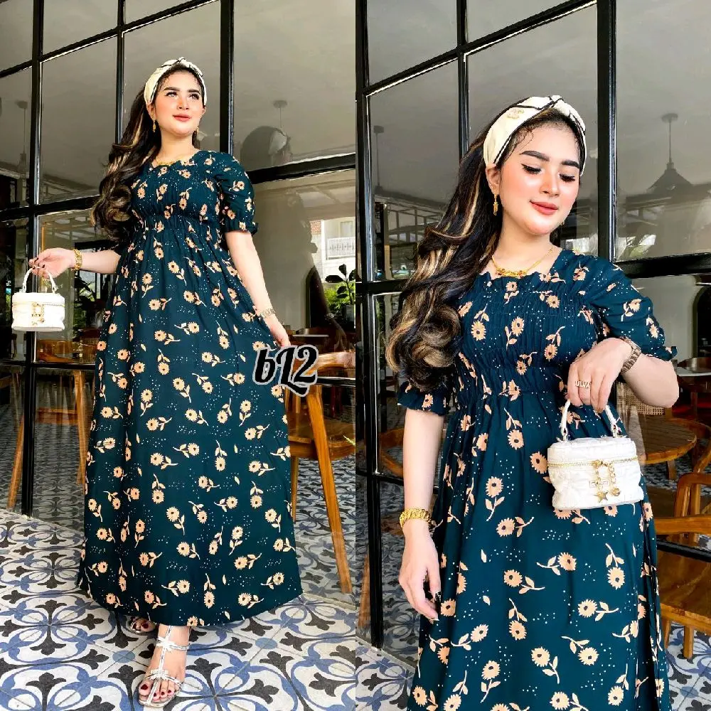 Dress Rayon Motif Pita-Dress Full Karet Bagian Dada-Daster Santai - Lembut
