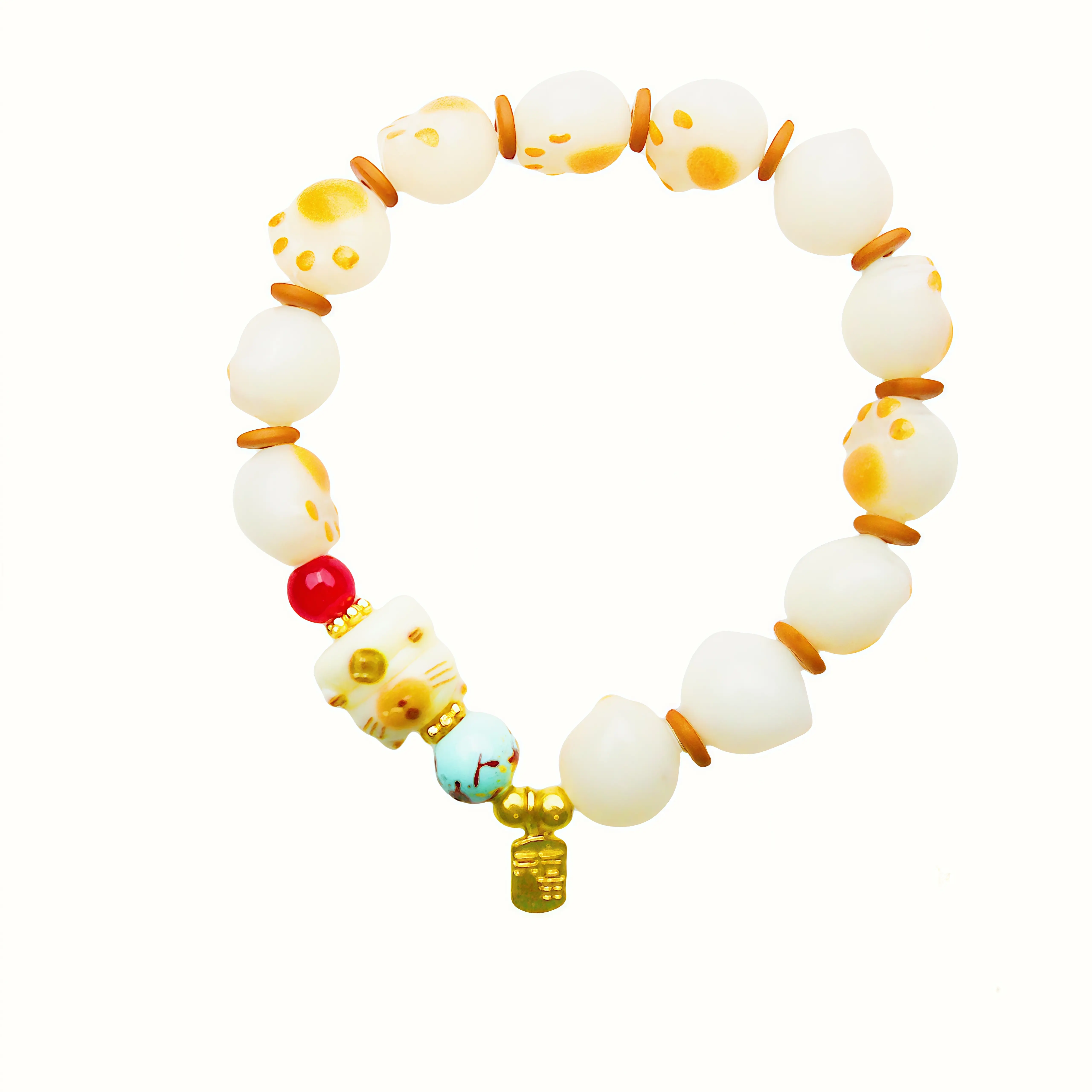 Adorable Resin Cat Paw Bracelet with Maneki Neko & Gold Charm - 16cm Orange White Beaded Gift Jewelry for Women Girls Birthday harry styles  bracelet