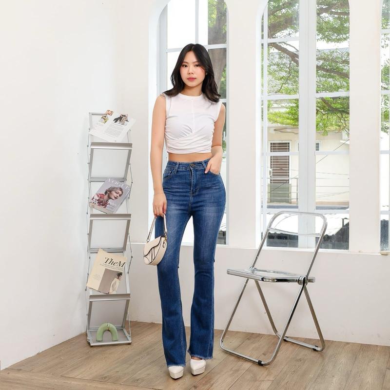 Eun Ae Jeans | High waist Cutbray Jeans unfinish cut | 9918 | Aeri Denim | Celana panjang wanita Stretch 8