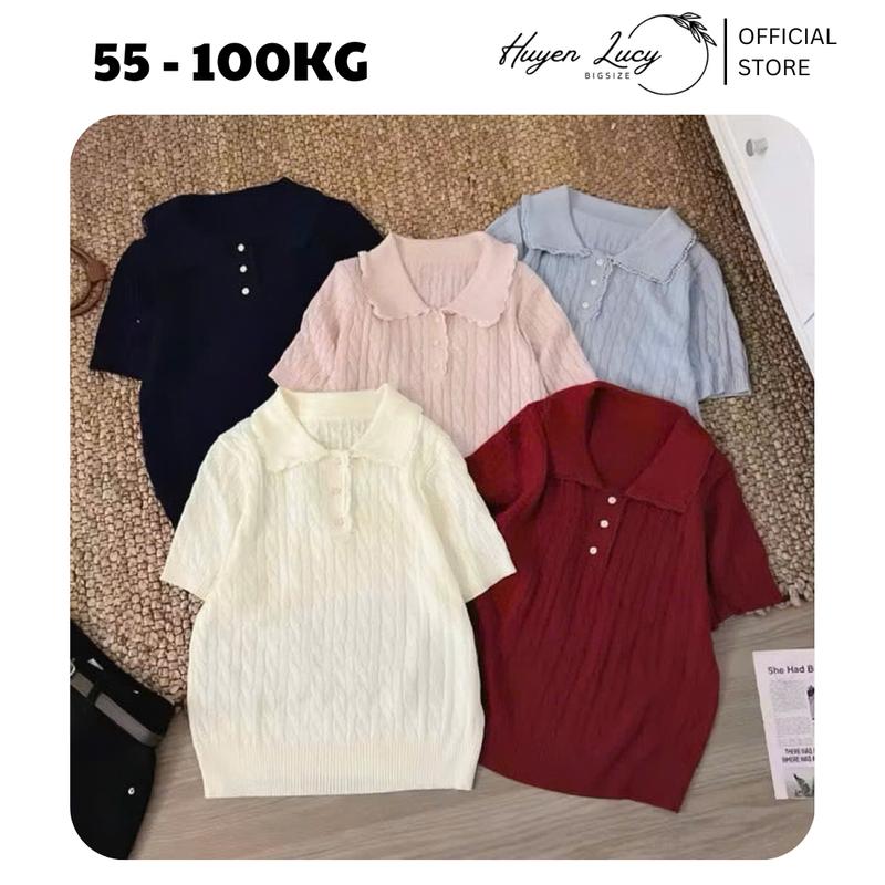 ÁO LEN POLO CỔ PHỐI REN nữ bigsize len mềm cao cấp dày dặn thiết kế trẻ trung cá tính năng động hot trend mặc đi chơi chụp ảnh thu đông freesize dưới 85kg Huyền Lucy Bigsize