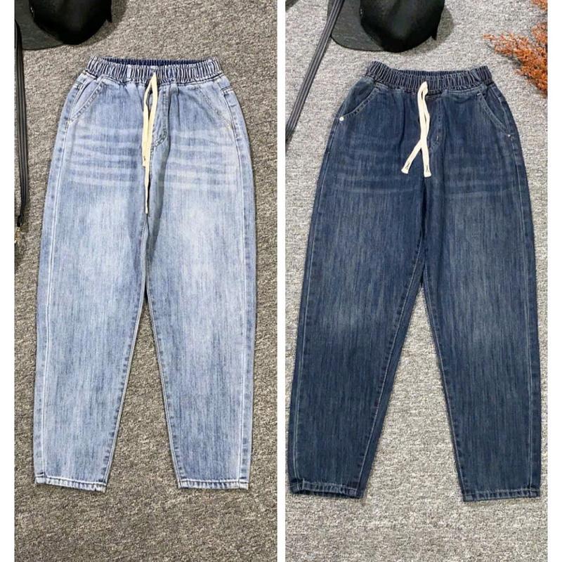 (NGUYENPHAN) Quần Baggy Lưng thun Kiểu Trơn Dễ Mặc, Dễ Phối Đồ Thoải Mái, Jean Không Giãn, From Rộng, Lai Cuốn .