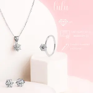 Lulu Moissanite Jewelry Reina Set Round Cut 2.5CT/4CT Lapis Emas 18K Sertifikat GRA