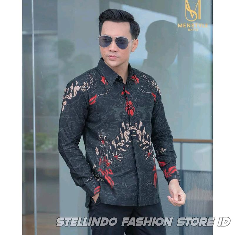 Kemeja Batik Pria Modern Katun Halus Atasan Batik Cowok Baju Kemeja Batik Lengan Panjang Hitam Size M L XL XXL 7