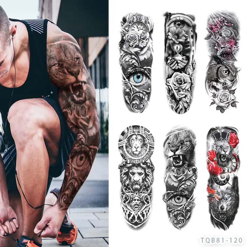 Full arm tattoo sticker waterproof flower arm tattoo sticker