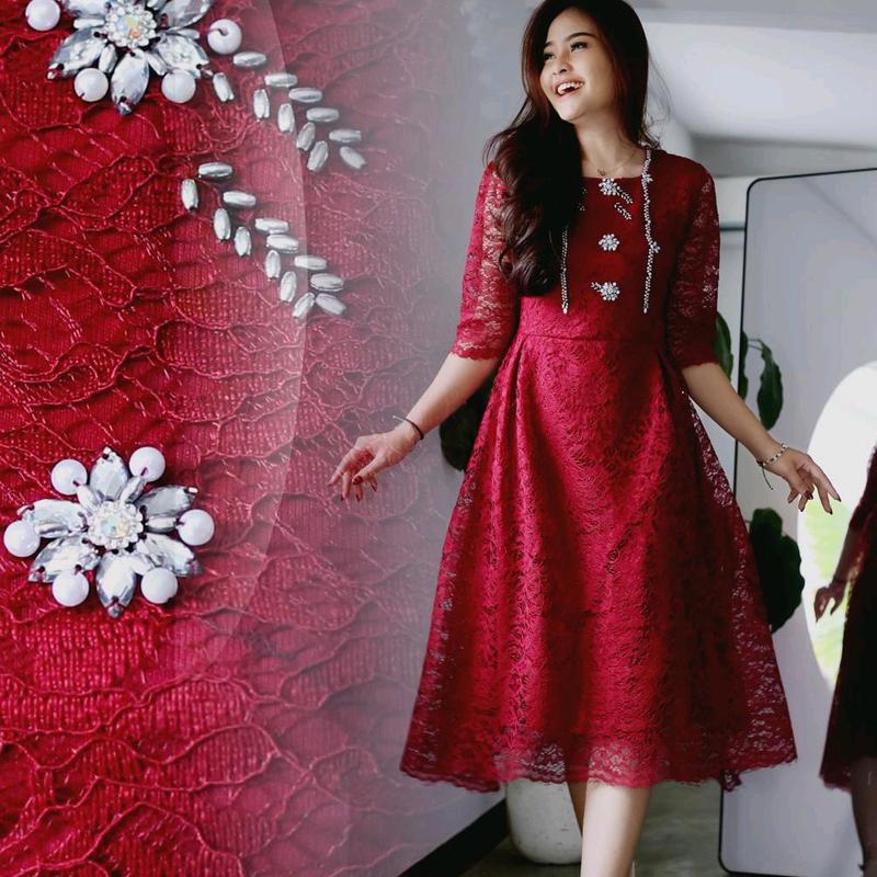 Dress Pevita Brukat Payet Mewah ILAazrshop untuk Acara Resmi - Simple dan Anggun - Formal, Baju, Mutiara, dress natal, pesta 3