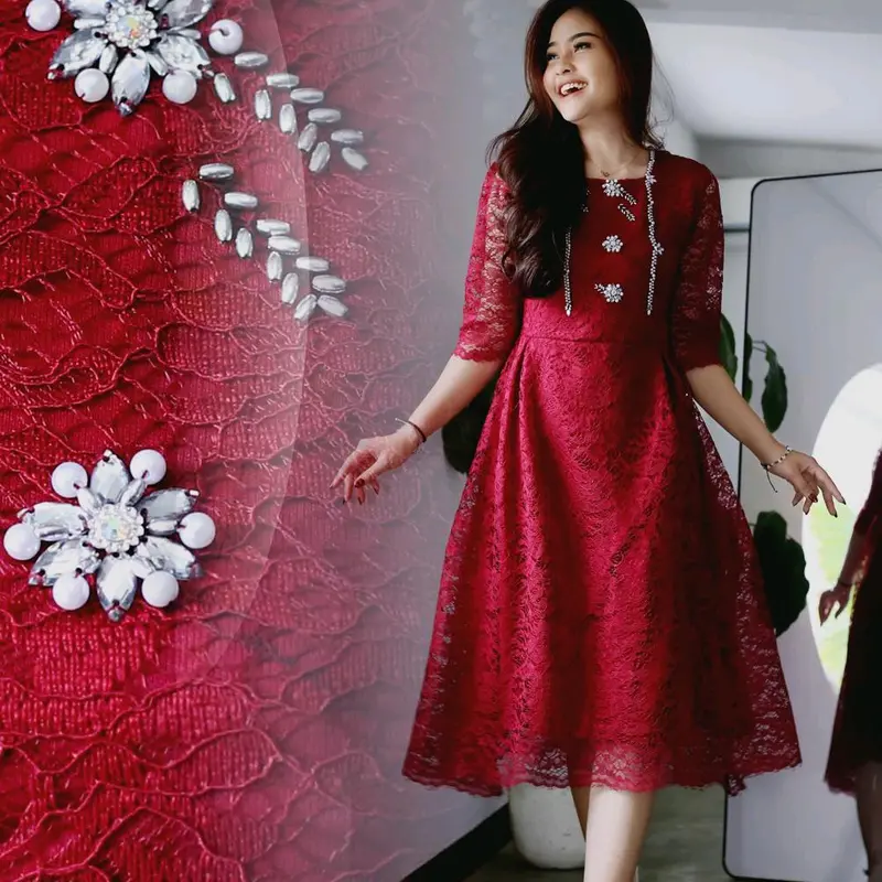 Dress Pevita Brukat Payet Mewah ILAazrshop untuk Acara Resmi - Simple dan Anggun - Formal, Baju, Mutiara, dress natal, pesta 2