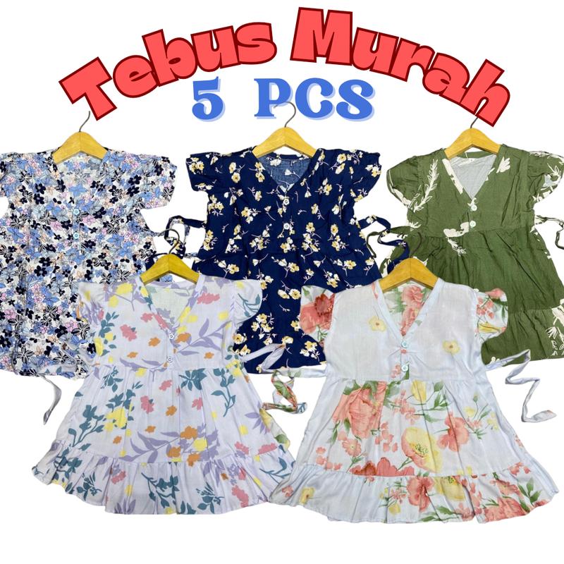 PAKET 5 PCS DRESS RUFFLY 0-6TH bestseller baju anak perempuan harian dress anak murah viral rayon tidur kekinian Bayi 6