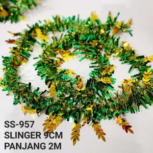 Slinger Tinsel Dekorasi Hiasan Idul Fitri Motif Ketupat / Bulan Bintang Gold Hijau