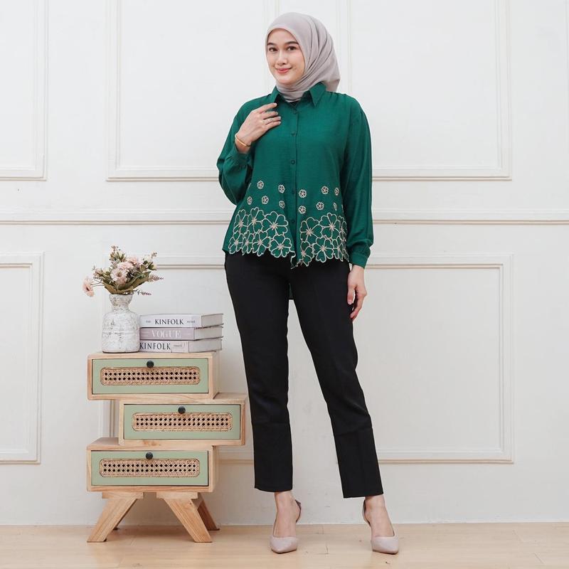 Opnaisel series Kemeja Bordir Sabrina / Blues Bordir Model Kerah Bahan Polo Linen 2