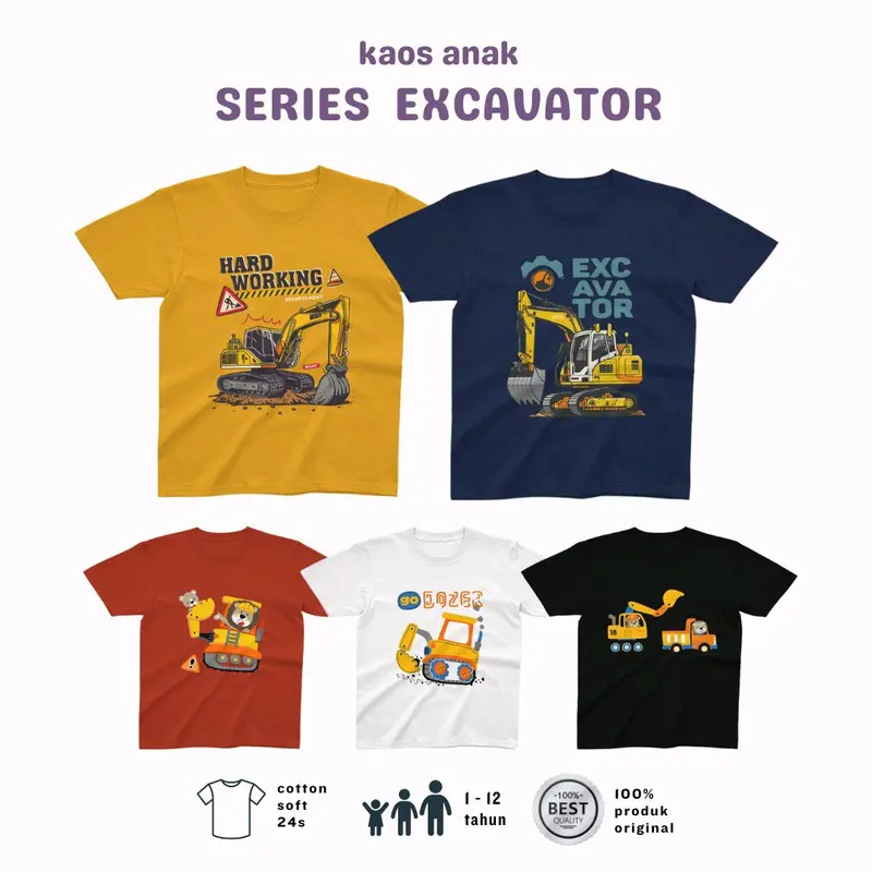 KAOS ANAK (EXCAVATOR SERIES TERBARU) NYAMAN DIPAKAI BAHAN HALUS Pakaian 0
