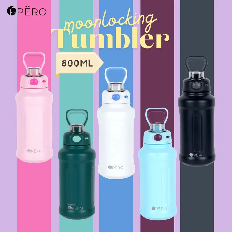 [Exclusive Willie Salim] Pero Permos Moon Locking Bottle 800ML Leakproof / Botol Minum Tumbler Vakum dengan Sedotan Tahan Panas dan Dingin Anti Tumpah 2