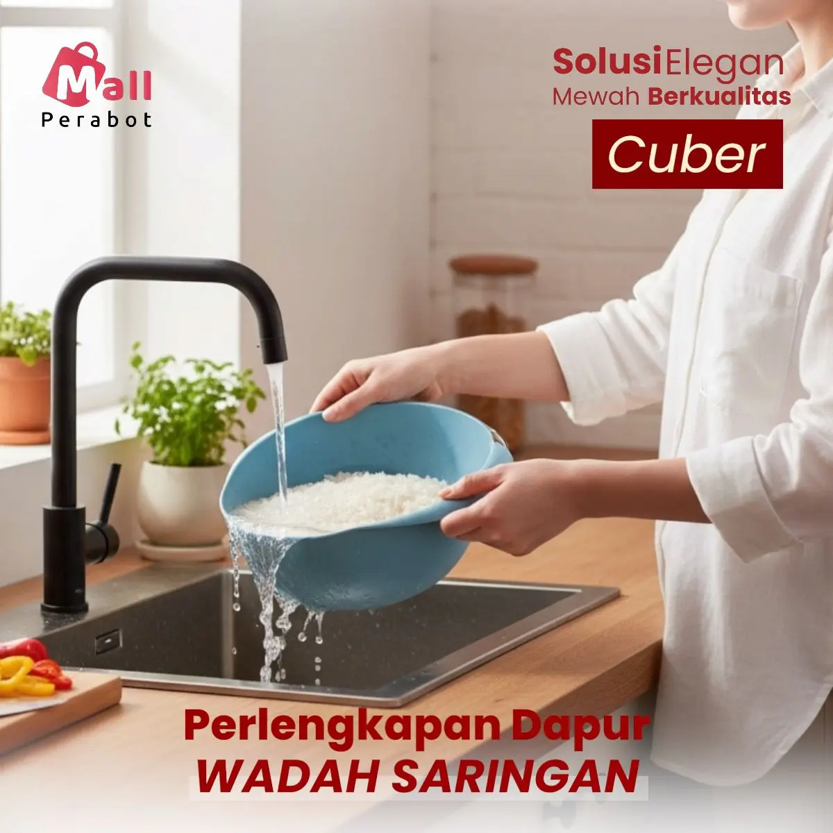 Mall Perabot | Wadah Tempat Cuci Beras | Baskom Tirisan Pencuci Buah Sayuran | Saringan Kacang Kacangan Daging Mangkuk Bilas | Bowl Serbaguna Lubang Plastik Alat Biru Hijau Pink Ungu Putih Kitchenware