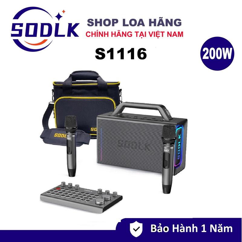 Loa Karaoke  SODLK S1116 Công Suất 200W, pin 20000mAh, micro không dây, điều khiển từ xa Kèm Bộ Soundcard - Chính Hãng Bảo Hành 12 Tháng loa bluetooth  bass mạnh loa bluetooth Củ Loa Nghe Nhạc Kem loa _ di động