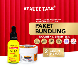 [Bundling hemat - 2 Pcs] BEAUTY TALK AHA Collagen Lotion 100ML +  Bright Glow AHA Serum 30ML | Perawatan Serum Wajah dan Body Lotion Mencerahkan Kulit Kusam, dan Menjaga Kelembaban tubuh Kering