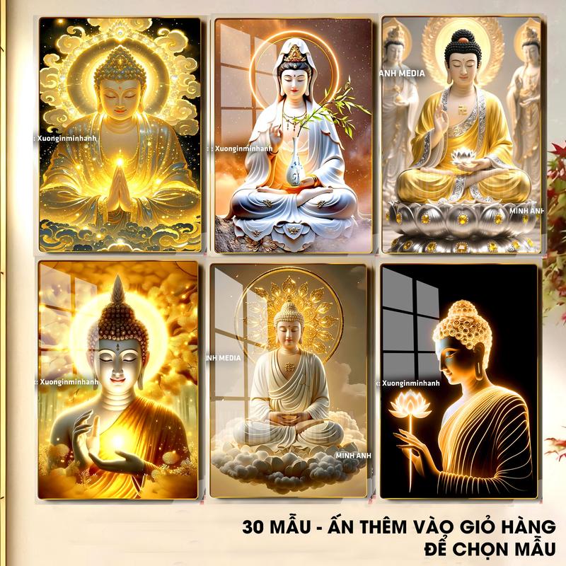 [TRANH PHẬT GIÁO] Tranh gỗ tráng gương dày 13mm - Bo viền vàng cao cấp - Treo tường phòng thờ, mang lại may mắn bình an hạnh phúc Decor Phòng