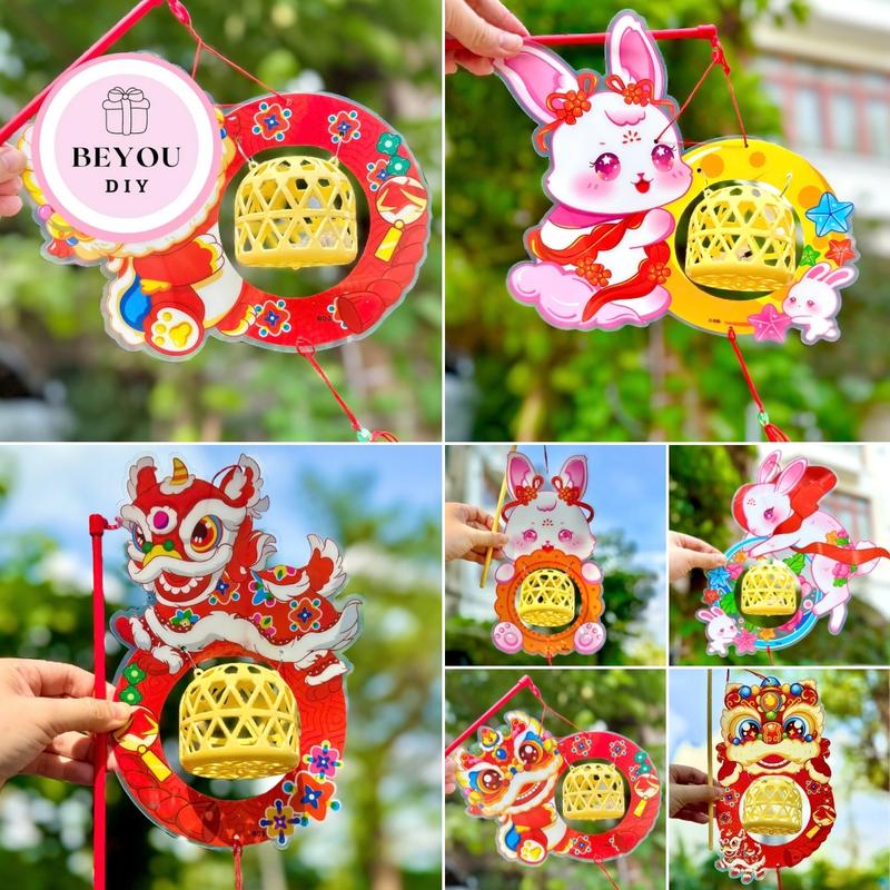 Lồng Đèn Trung Thu Rọ Nhựa Có Đèn LED, Đèn Lồng Tết Trung Thu Giỏ Nhựa Nhiều Hình Dễ Thương Cute