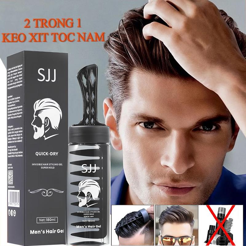 SJJ - Keo Xịt Tóc Nam 2IN1 Gel & Pomade Cao Cấp 180ml - Định Hình 24H, Mùi Thơm Lâu, Tặng Lược - Quick Dry & Super Hold - Giải Pháp Nhanh Gọn Cho Kiểu Tóc Mong Muốn