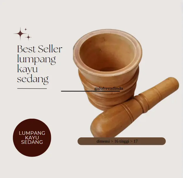 SET LUMPANG KAYU SEDANG MODEL UKIR + ALU / Tumbukan Kayu Ulekan Kayu Peralatan Masak Alat Dapur