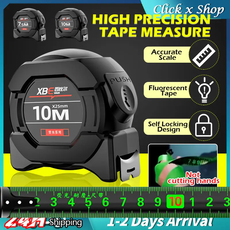 7.5/10M Measurement Tape Self Locking Fluorescent Steel Tape Measure Wear-resistant Ruler Measuring Tool Tylon Tali Tape Ukur 5M Measuring Tape Measuring Ruler Hardware Use Office House Use Lock Tape Pita Pengukur