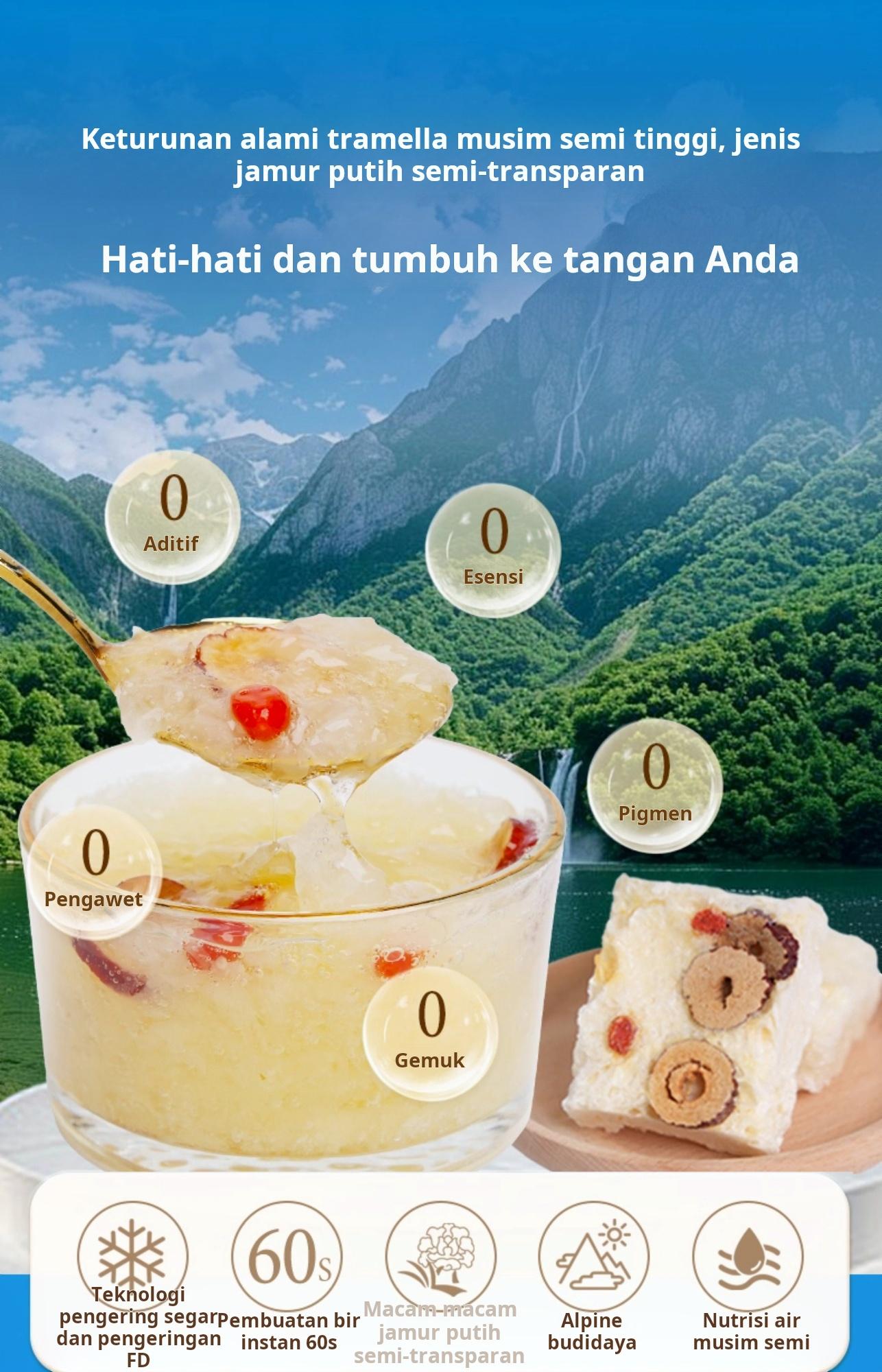 Sarapan instan, tidak perlu dimasak, sup kurma merah, beri goji, umbi bunga lili, dikemas individual, bisa diminum kapan saja, kaya kolagen, perawatan kulit, mendukung pencernaan, sehat & rendah gula.