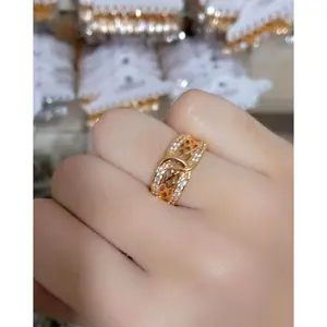 Cincin Titanium Wanita Model Mata Emas Aksesoris Perhiasan Anti Karat