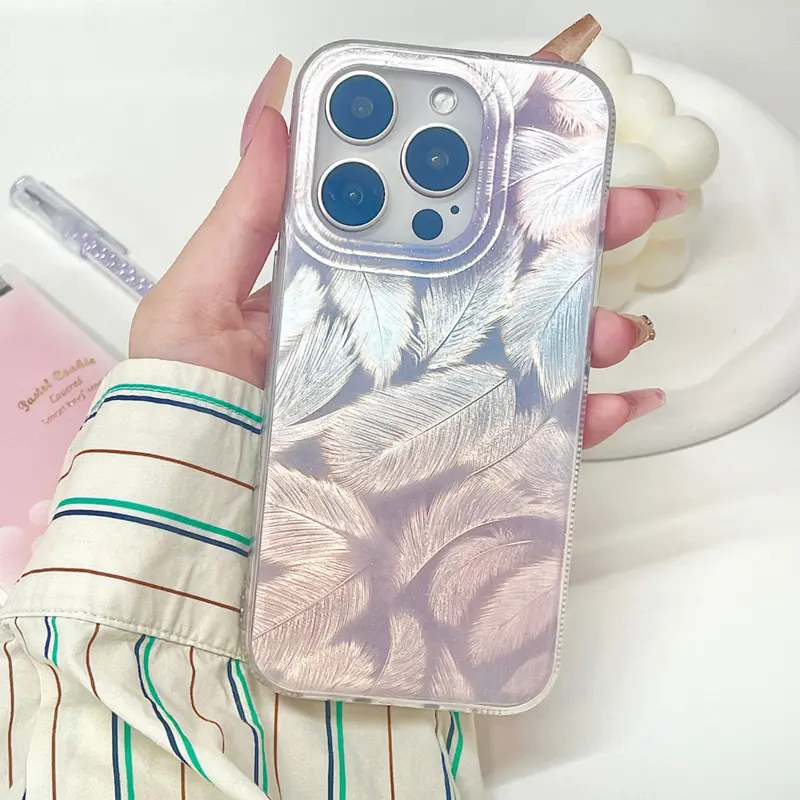 Case Iphone Silicone Hardcase Motif Feather Gradiasi Purple, Pink & Blue for Iphone 11 12 13 14 15 PRO MAX 5