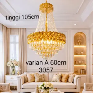 Goodjayalighting Lampu Gantung Crystal 60cm dan ukuran 40cm Import Minimalis Modern Ruang Tamu  Besi Chrome Gold & Kristal Elegan Mewah (free bohlam)