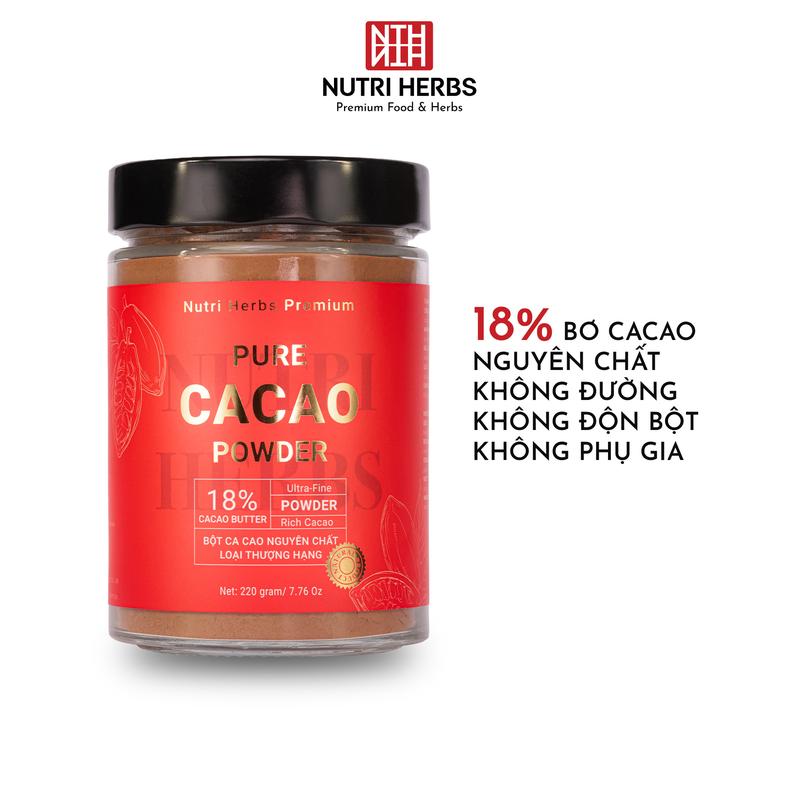  Bột Cacao Nguyên Chất Nutri Herbs – Bơ Cao 18% Giàu Flavonoid Không Đường & Hương Liệu – Lọ 50g 220g 