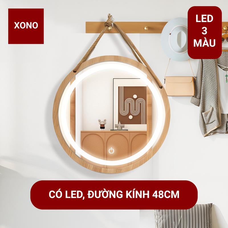 SIZE 48CM Gương Tròn Treo Tường Có LED Khung Gỗ MDF Gương Thủy Siêu Nét Decor Nhà Cửa Trang Trí Cửa Hàng Nhiều Size Bao Bể Vỡ.