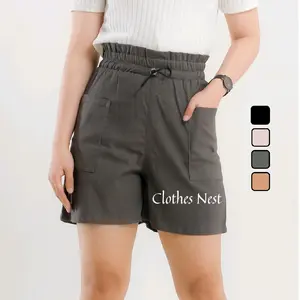 HOT PANTS | Celana Pendek Wanita Pinggang  Karet Highwaist Saku Pocket Katun Twill Combed Stretchy/Melar Nyaman | Muat BB 40 - 70 KG