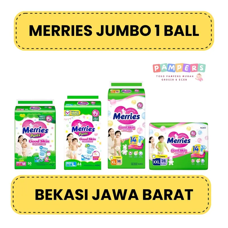POPOK BAYI MURAH MERRIES PANTS JUMBO 1 BALL M50 / L44 / XL38 / XXL28 Diapers Bayi 0