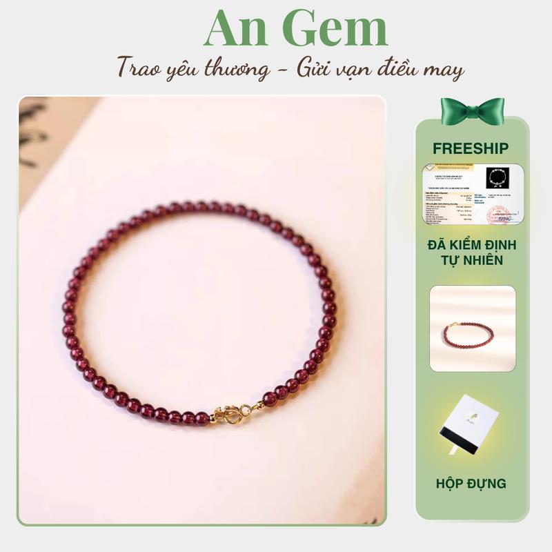 Vòng tay đá garnet ngọc hồng lựu An Gem, lắc tay đá năng lượng thiết kế móc khóa cài hạt 3mm vòng tay phong thủy nữ quà tặng sinh nhật giáng sinh Noel Tết Valentine