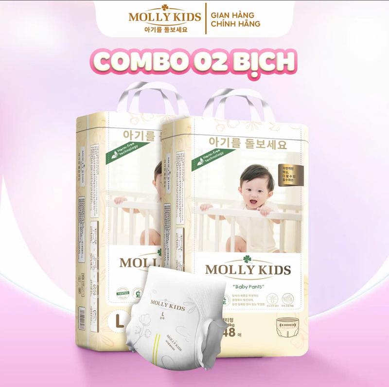 COMBO 2 BỊCH Bỉm MOLLY KIDS Cho Bé Bỉm Quần Công Nghệ Hàn Quốc Thấm Hút Tốt Chống Hăm Chống Tràn Full Size