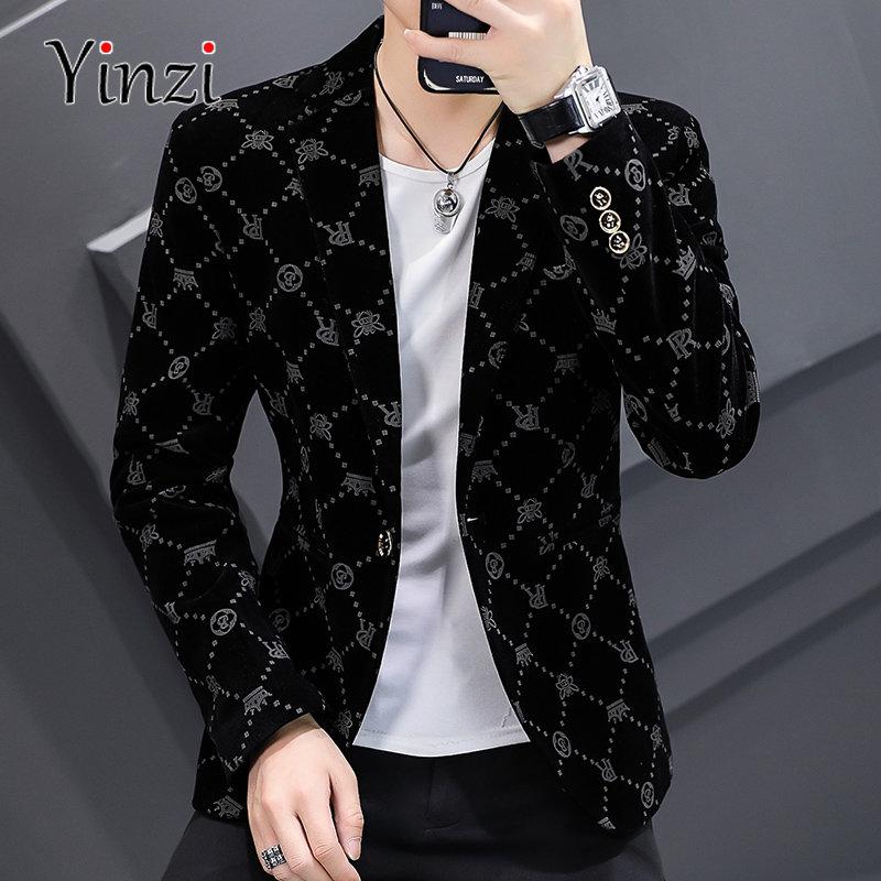 Áo Blazer Nam Dáng Ôm, Bộ Đồ Công Sở Trang Trọng, Áo Khoác Đám Cưới, Thời Trang Nam, Áo Khoác Blazer Vải Nhung Kẻ