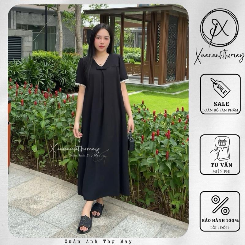 Váy cổ V đính nơ - Xuananhthomay