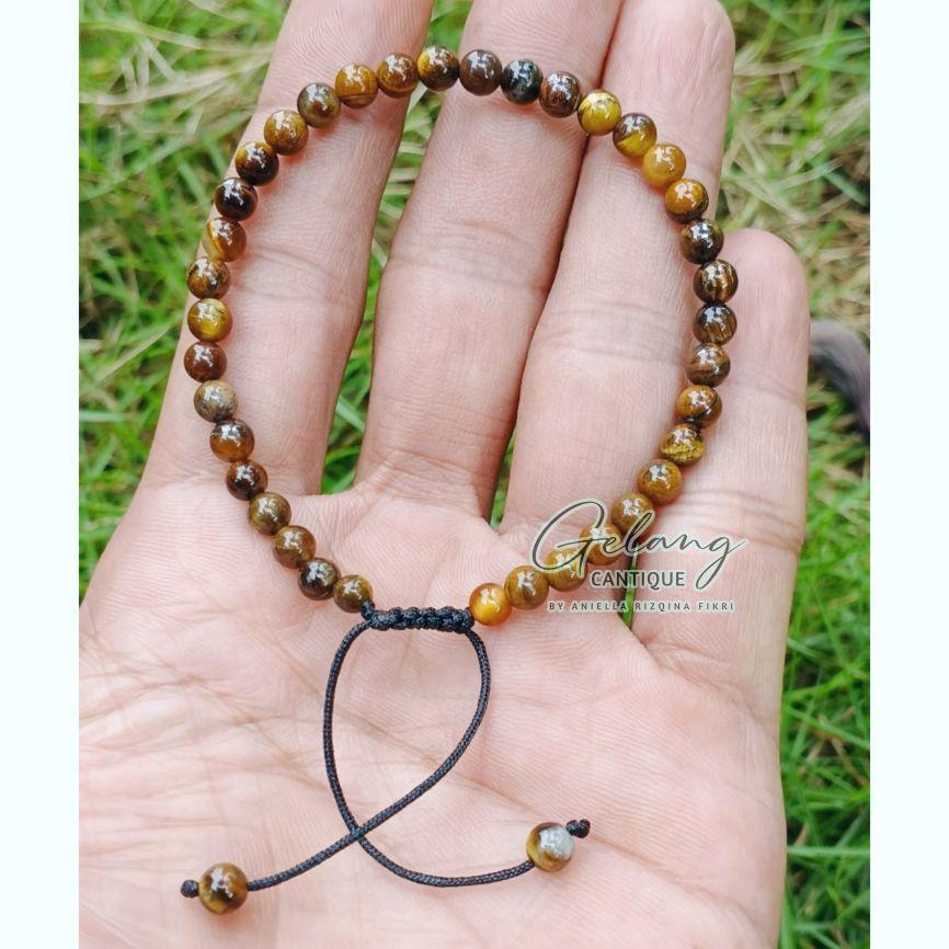 Gelang Batu Alam Tiger Eye Stone Tali Serut 4/6/8 mm, Gelang Chakra Kewibawaan Yoga Energi Positif, Gelang & Bangle Tangan, Natural Stone Bracelets, Tiger Eye Beads Model Harian Pria Wanita