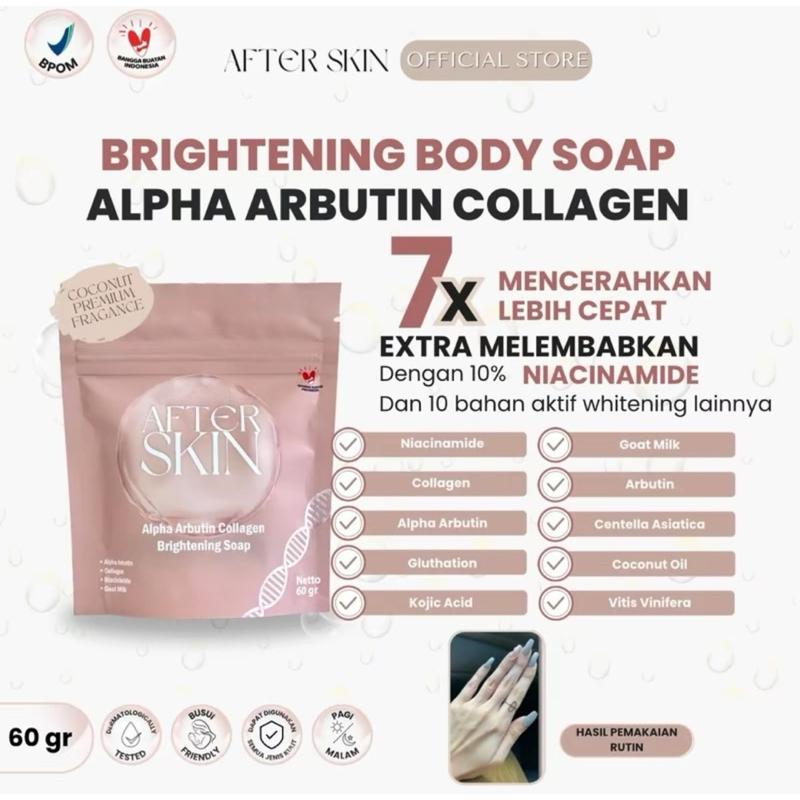 ( BELI 2 GRATIS 1 )AFTER SKIN ALPHA ARBUTIN COLLAGEN BRIGHTENING BODY WASH BAR SOAP 60GR SABUN MANDI PENCERAH PEMUTIH Hand Mencerahkan Lightening Cair Tangan 1