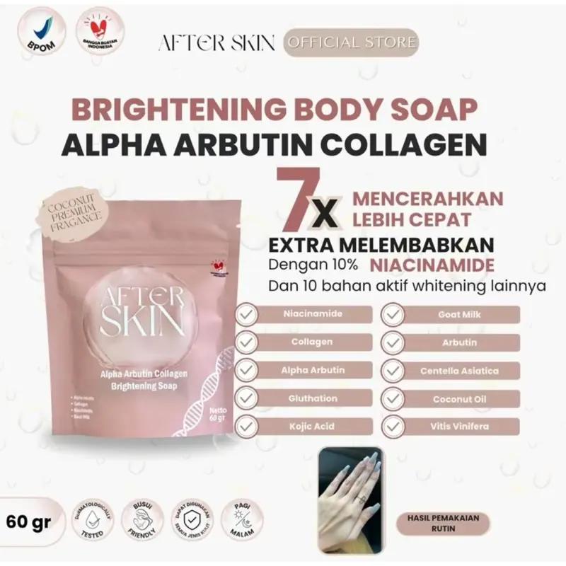 ( BELI 2 GRATIS 1 )AFTER SKIN ALPHA ARBUTIN COLLAGEN BRIGHTENING BODY WASH BAR SOAP 60GR SABUN MANDI PENCERAH PEMUTIH Hand Mencerahkan Lightening Cair Tangan 1