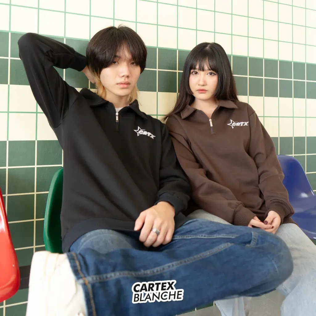 CARTEXBLANCHE Star Halfzip Rugby Sweater Jaket Bordir Fleece Distro Pria & Wanita Size M - XXL
