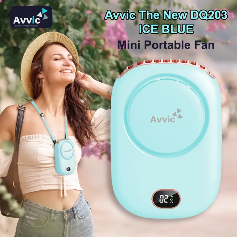 Avvic Kipas Angin Mini Portable AVVIC DQ203 ICE BLUE dengan Baterai Rechargeable dan Display Digital 0