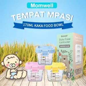 Momwell GFB01 3 IN 1 Tempat Mpasi Kaca Wadah Mpasi Kaca Penyimpanan Mpasi Glass Baby Food Container Boys Girls Children peralatan  mpasi lakoe  baby