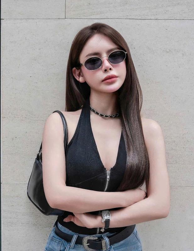 S13 Mắt kính râm nam nữ chống nắng gọng kính kim loại mắt tròn nhỏ tròng kính mắt oval phù hợp với nhiều form mặt