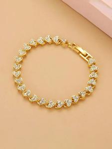 Pulsera de cristal de zircón con diseño de corazón para mujer, joyería de moda con diamantes de imitación, diseño completamente cubierto de diamantes, accesorio elegante, para todas las estaciones