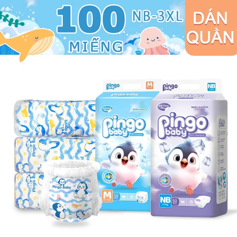 Combo 100miếng Pingo Baby Tã/Bỉm quần NB-XXXL