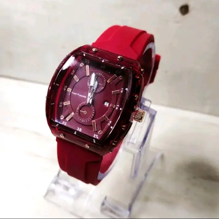 jam tangan wanita terlaris baut model oval strap rubber Analog Elegan Hadiah 0