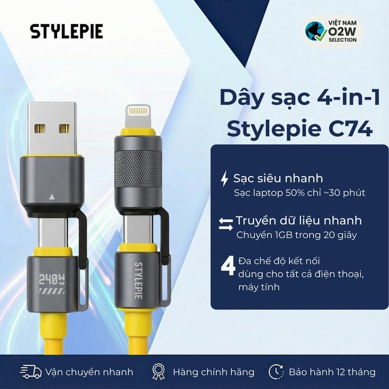  Cáp sạc nhanh STYLEPIE C74 4-in-1 240W truyền dữ liệu tốc độ cao ≤480Mbps sạc nhanh cho Apple Android chính hãng bảo hành 6 tháng - Phụ Kiện Sạc Điện Thoại 