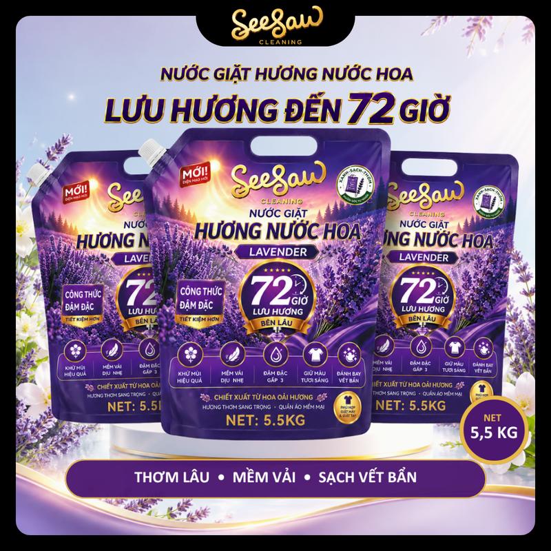 Nước Giặt 5.5kg Hương Hoa Oải Hương, Dịu Nhẹ Với Da Tay, Thơm Lâu 72 Giờ, Loại Bỏ Vết Bẩn, Không Phốt Phát,Lưu Hương Bền Lâu, Phù Hợp Cho Gia Đình Lavender nuoc giat xali qa