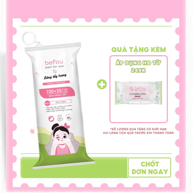 Bông Tẩy Trang Cotton Befou Vuông Size To 100 Miếng - 120 Miếng