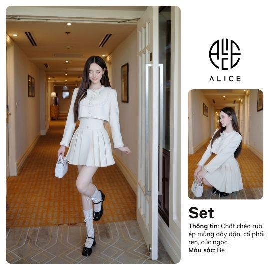 Set Váy Nữ Tiểu Thư Chất Chéo Rubi Cao Cấp Alice Áo Dáng Croptop Cổ Yếm Phối Nơ Kèm Chân Váy Cạp Cao Xếp Ly S762